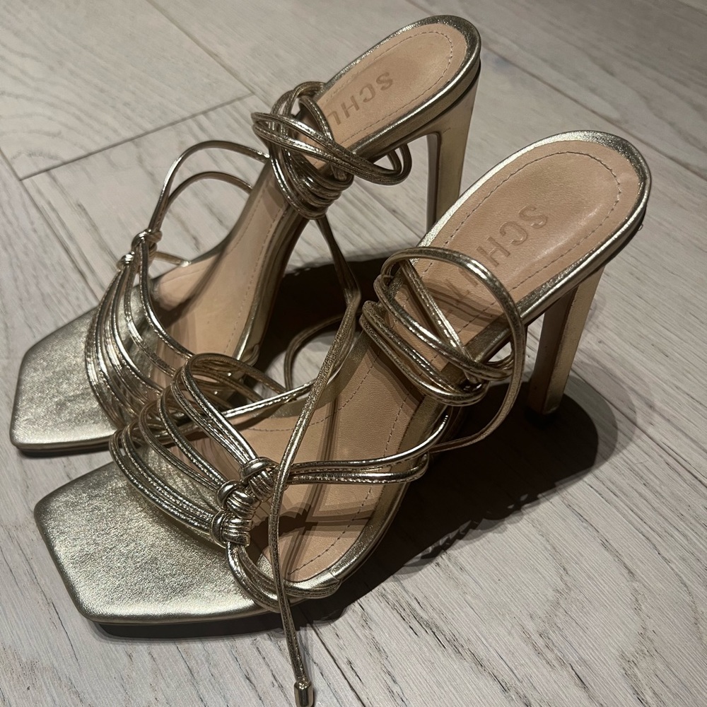 Schutz gold tie up heels